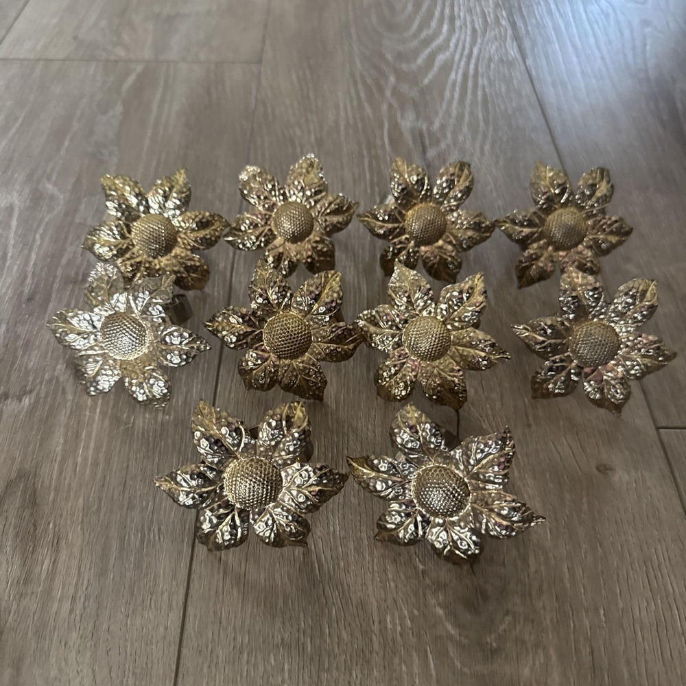 Napkin Ring Holders-‎ Gold Toned Set Of 10 Flower Vintage
